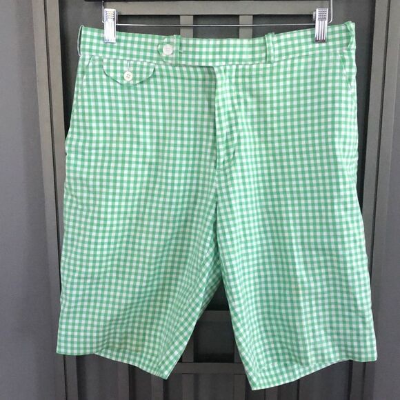 Vintage 1967 Ralph Lauren gingham green Bermuda shorts size 32 - Picture 1 of 9